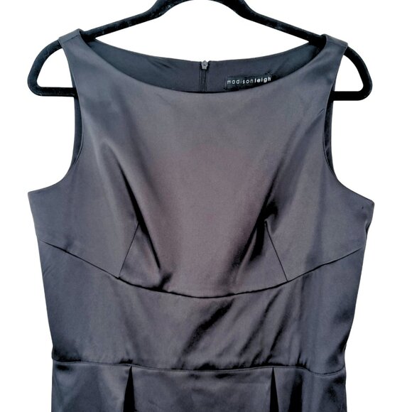 Madison Leigh Sleeveless Tapered Waist Sheath Dress Satin Feel Black Size 10 - Picture 4 of 5